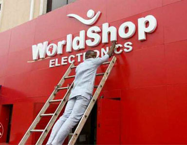 world shop electronics cladding and signage